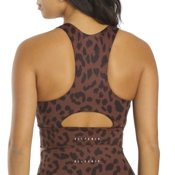 Allfenix Longline Sports Bra In Leopard Print Gray Back Cut Out Sz M - Picture 10 of 10